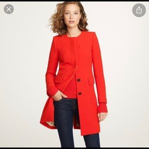 LAST DAY JCrew red collarless double cloth coat